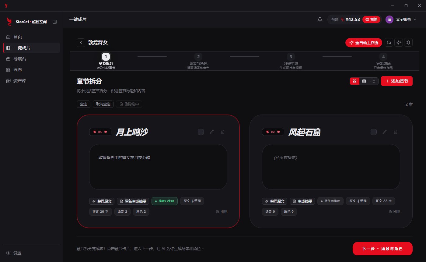 一键成片:章节拆分界面